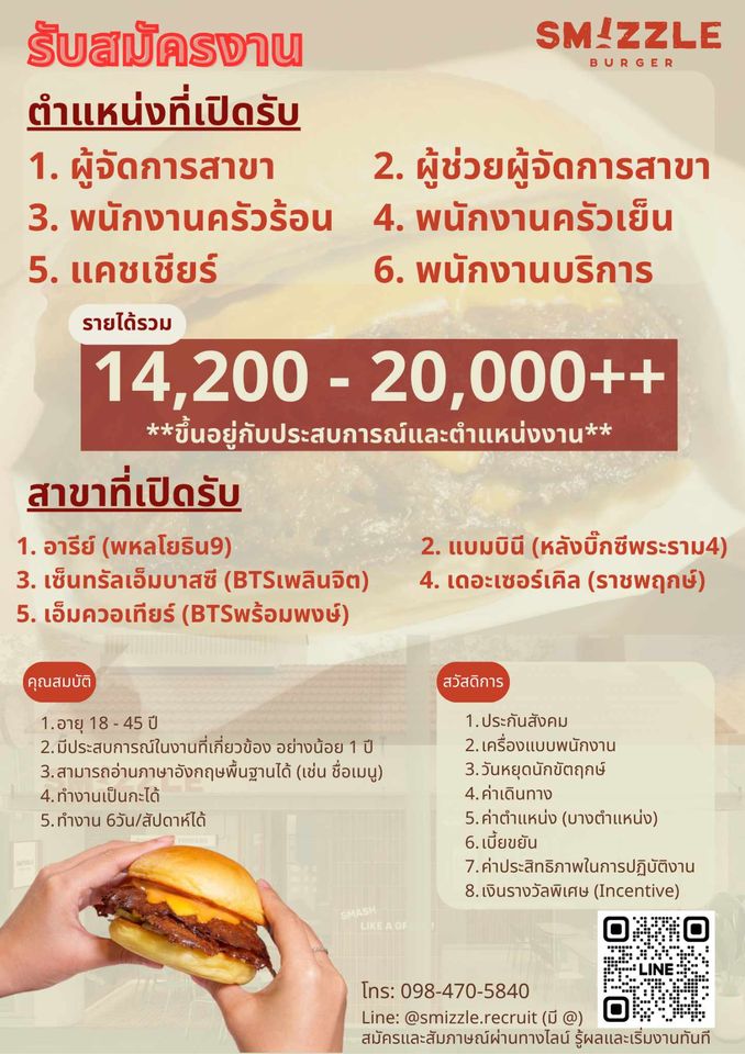 รับสมัครพนักงานร้าน Smizzle Burger